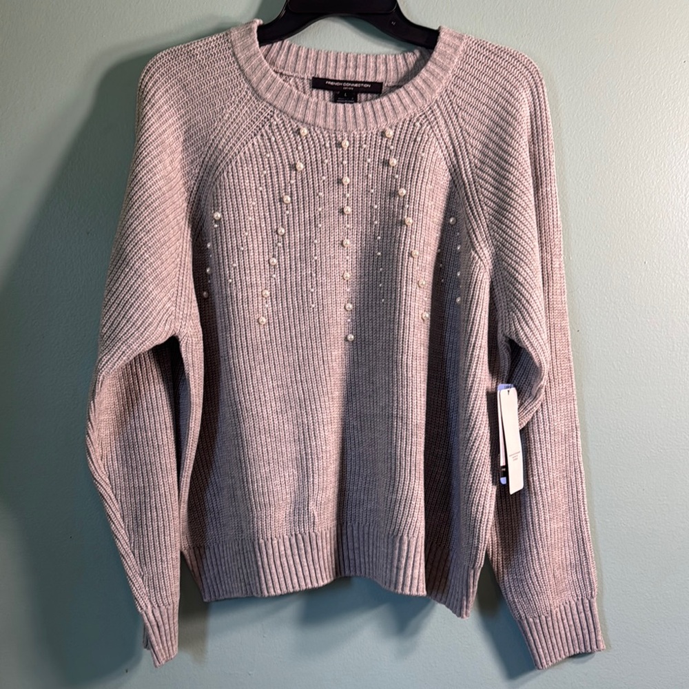 French Connection Gray Crew Neck Sweater Relaxed Fit